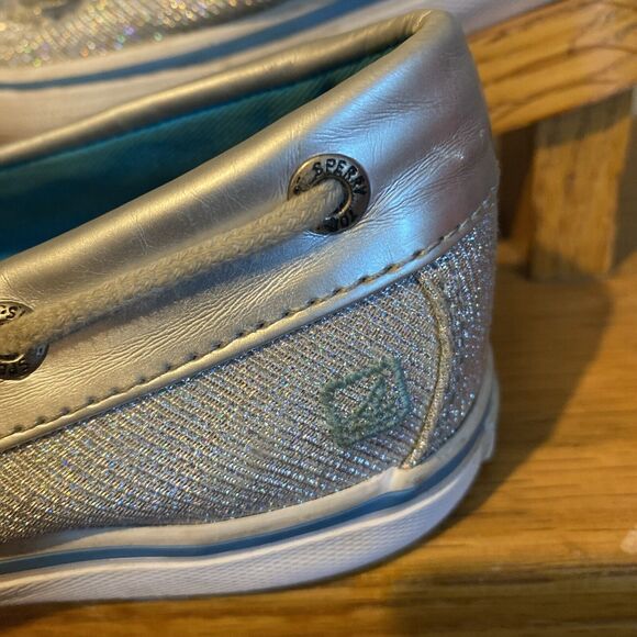 Sperry Top Siders Women's Authentic Biscayne Vida Silver Sparkle Boat Shoe Sz 5M - Picture 3 of 7